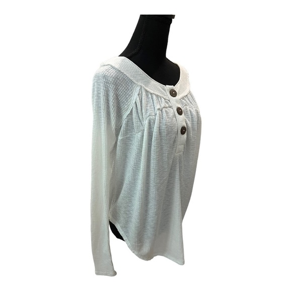 Free People Ivory Waffle Knit Henley Tee XS - Picture 2 of 9